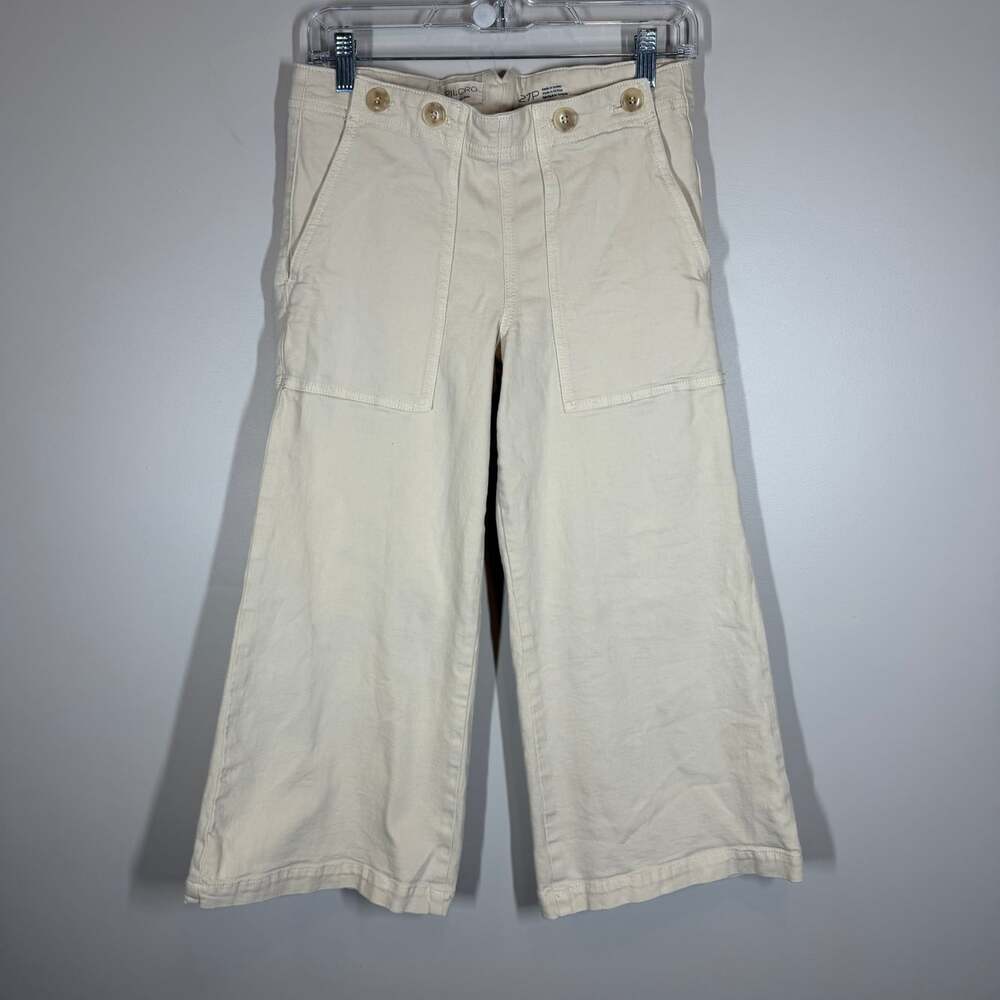 Pilcro 27P Cream Carpenter Wide Leg Cropped Utility Jeans Anthropologie Petite